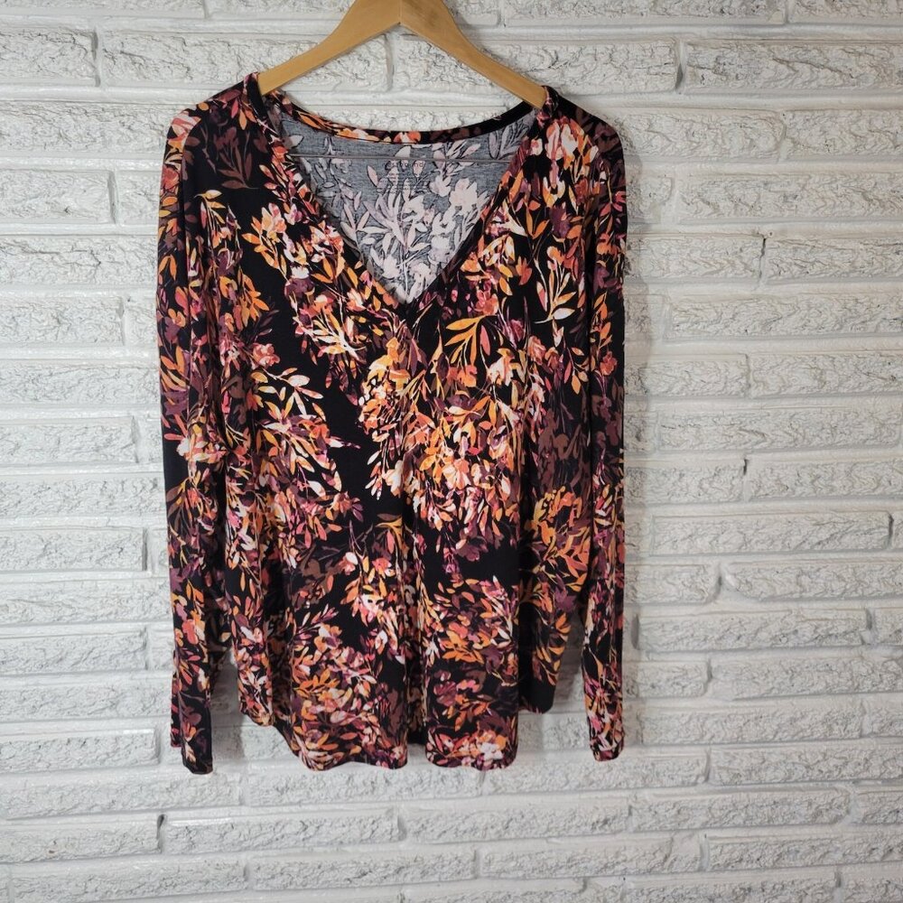 Westbound Womens Top 3X Plus Long Sleeve Knit Orange Black Floral FLO308E